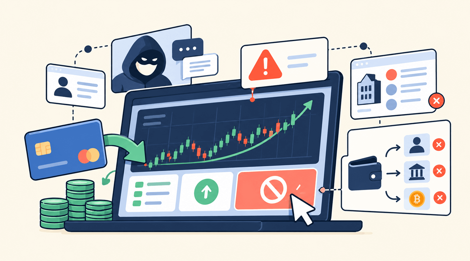 Analyst reviewing suspicious investment platform screens