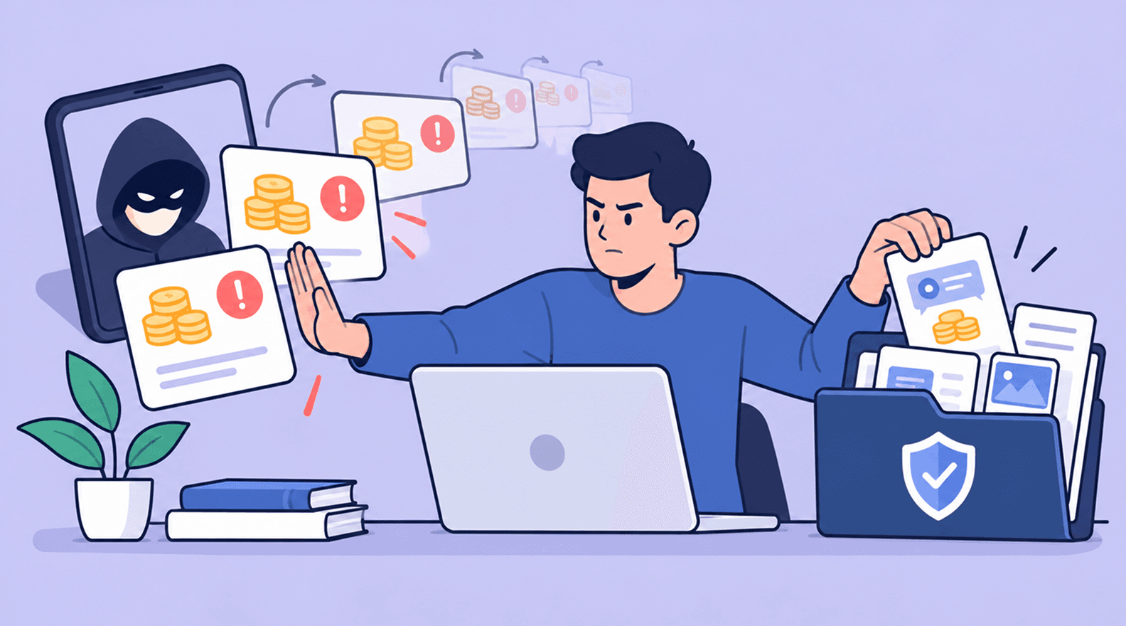 Person reviewing repeated payment demands on screen