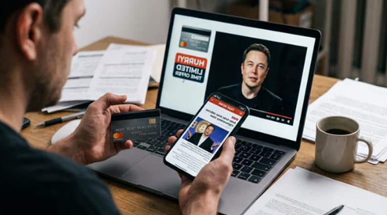 Fake celebrity endorsement ad shown on a screen