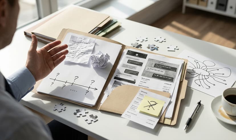 Disorganized evidence files being reviewed